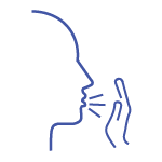 A blue circular icon with a white line drawing representing someone coughing