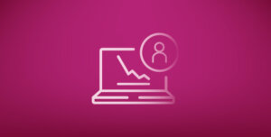 A white line drawing of a laptop with a person icon overlaid, on a pink background, symbolising reporting in AirView.