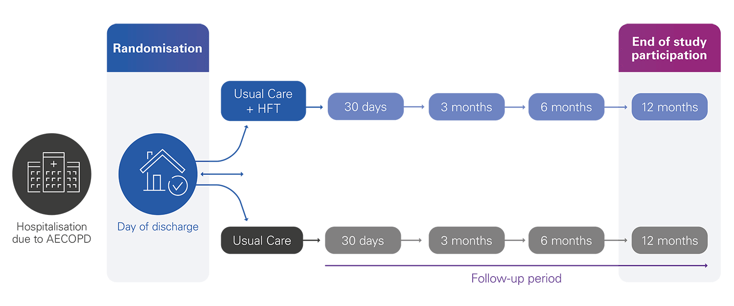 A flow diagram showing the different stages of the EPiC HFT trial.