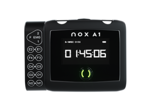 A cut-out of the Nox A1s polysomnography device shown from the front.