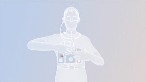 A man sitting on a bed opening Nox SAS pack, with a diagram of a person wearing the device overlaid on the image and the words ‘Nox SAS by Nox Medical The precision of the sleep lab everywhere’ at the centre of the image.