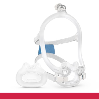 A cut-out of the ResMed AirFit F30i full face CPAP mask shown from the front at an angle.