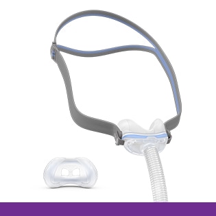Cut-outs of the ResMed AirFit N30 nasal CPAP mask headgear and cushion.