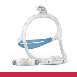 A cut-out of the ResMed AirFit P30i nasal pillows CPAP mask shown from the front at an angle.
