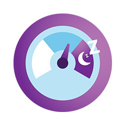 A purple and blue manometer with a crescent moon sleep icon to symbolise sleep.