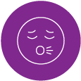 A purple circular icon with a white line drawing of a sleeping face