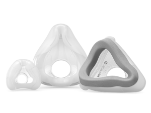 Three different types of ResMed CPAP mask cushions against a white background