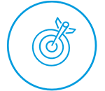 A white circle icon with a blue border and target in the middle to indicate accuracy.