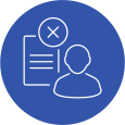 A solid blue circle icon with line drawings of a person and clipboard with a cross on it inside, symbolising exclusion criteria.