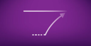 A white horizontal line with an arrow pointing towards it on a purple background, symbolising iBR.