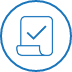 A blue circle icon with a line drawing of a sheet of paper with a tick inside to signify Care Check-In.
