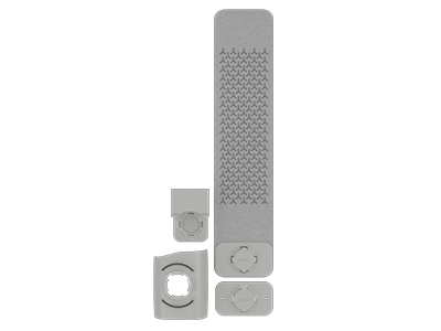 A cut-out of the four grey rectangular components of the ResMed AirMini mount system