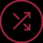 A red circle icon with two crossed arrows in the centre symbolising auto-adjusting pressure.