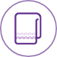 A purple circle icon with a line drawing of a folded towel inside to represent a clean towel.